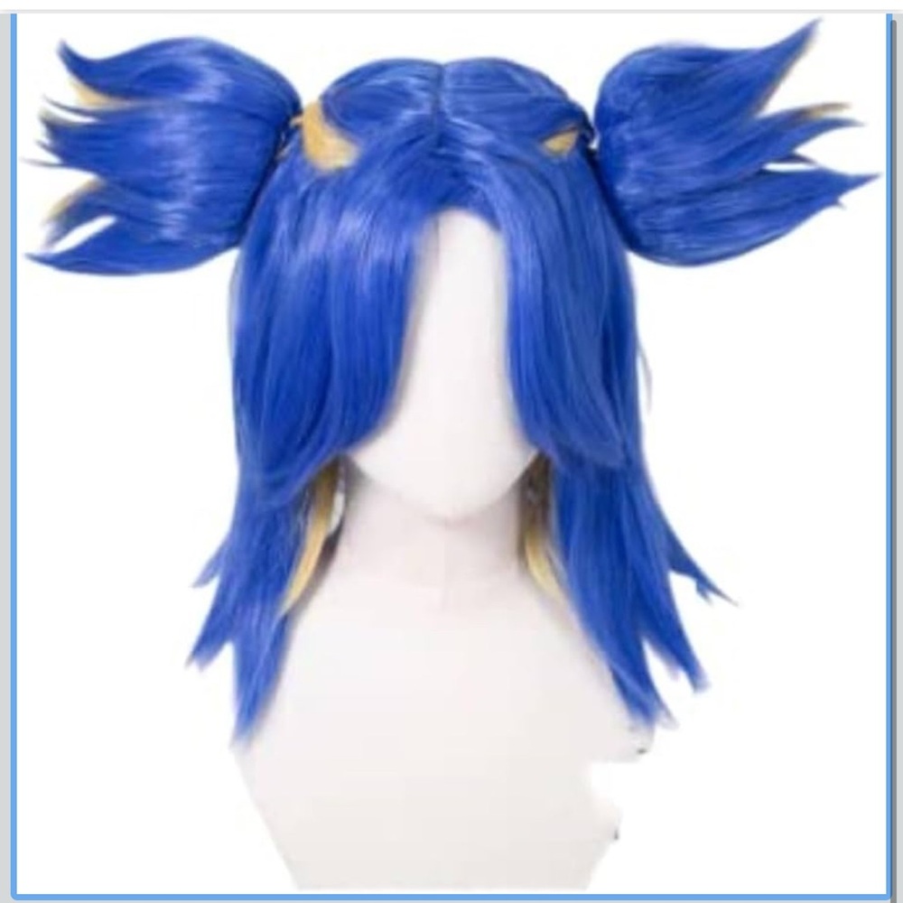 Valorant Neon Cosplay Wig Blue Mixed Yellow Fashion Straight Ponytail Hair 🆕 - Picture 2 of 3